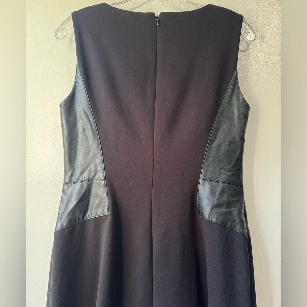 Lauren Ralph Lauren Faux Leather Trim Sheath Sleeveless Black Dress Sz - Picture 6 of 10